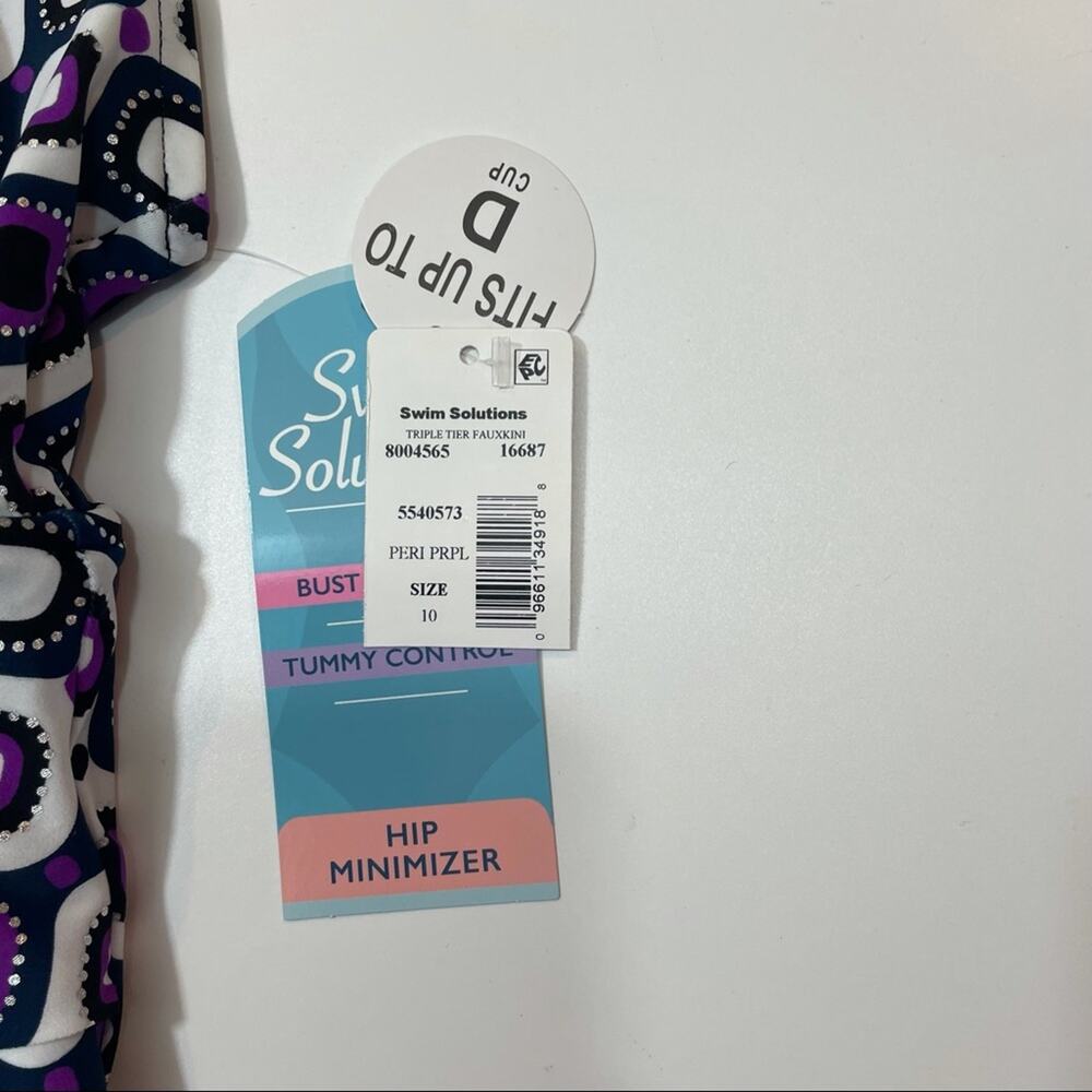 Swim Solution tiered one piece swimsuit Sz 10 - Picture 3 of 7